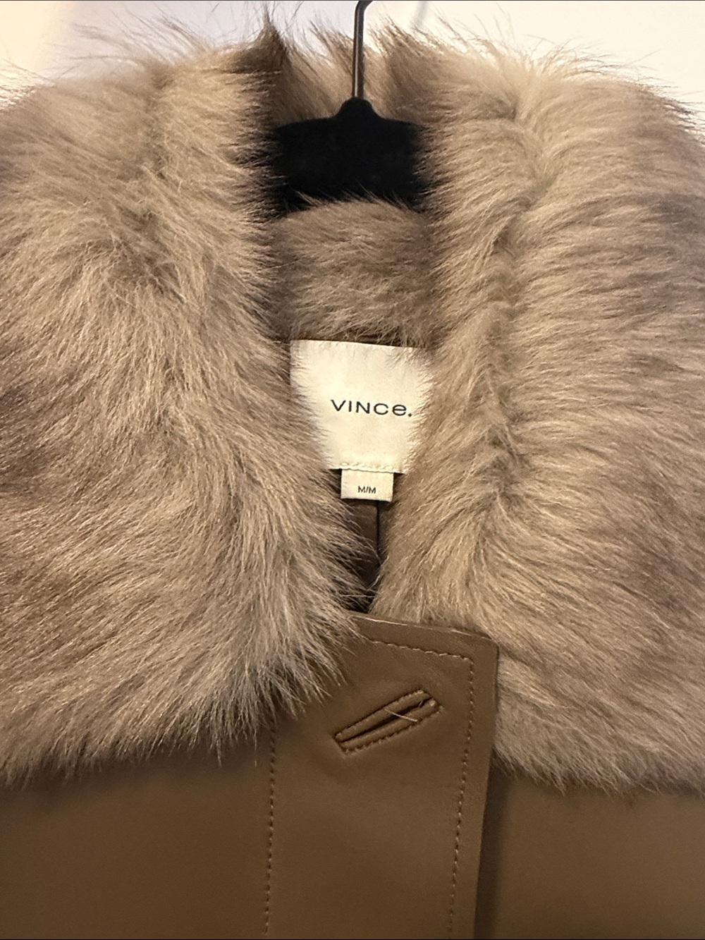 Vince Taupe-Brown Leather Jacket with Fur Collar - Picture 3 of 3